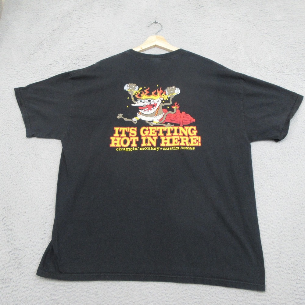 Chuggin Monkey Austin TX Bar Shirt Men 2XL Black Hanes It's Getting Hot In Here